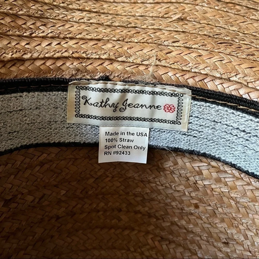 Kathy Jean woven hat with wide brim and multicolor fabric band with bow detail